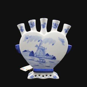 🡣$ Delftware Royal Twickel Tersteege Holland Heart Tulip Finger Vase Delft